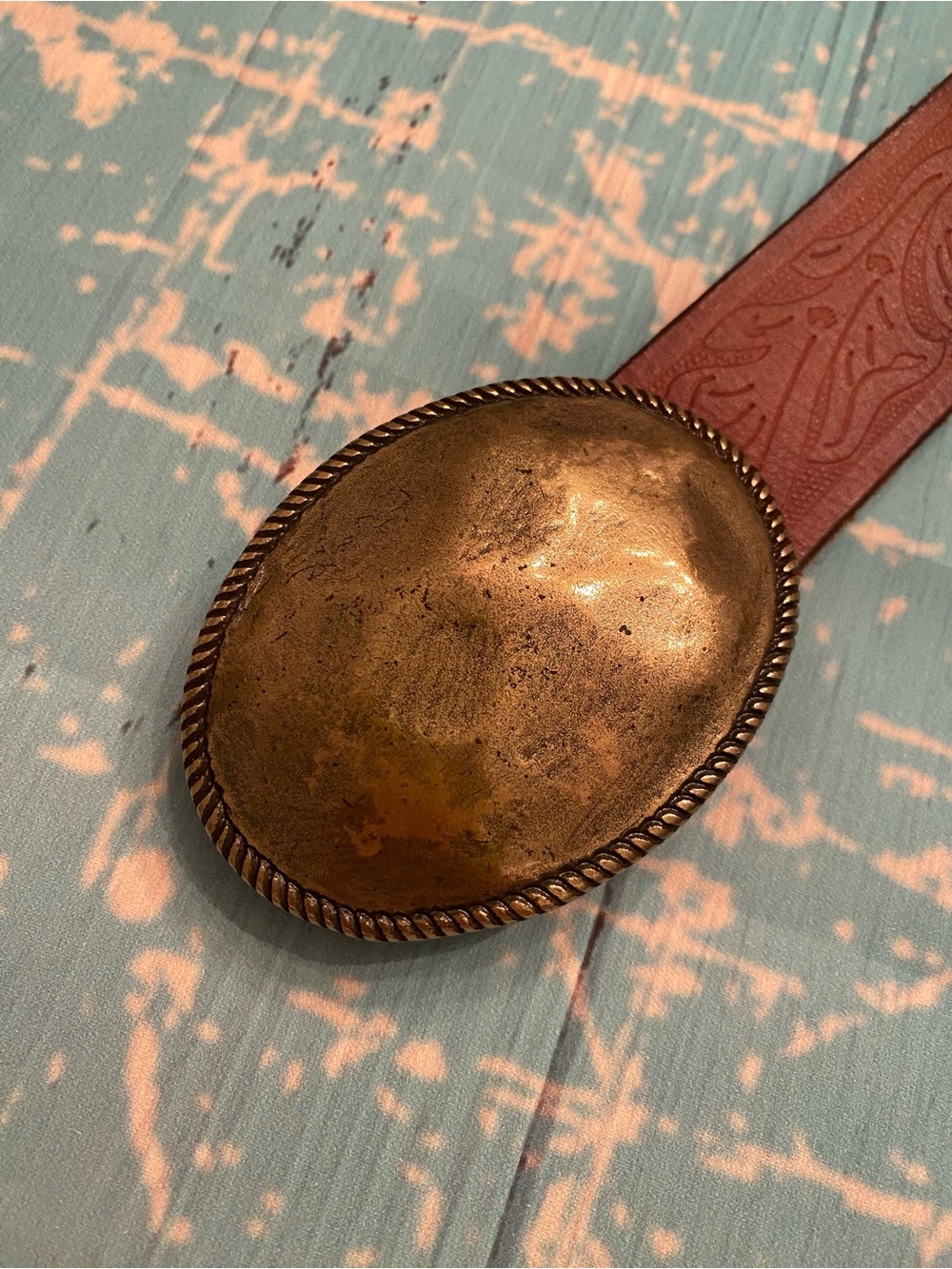 J. Crew Brown Leather Belt with Hammered Brass Buckle